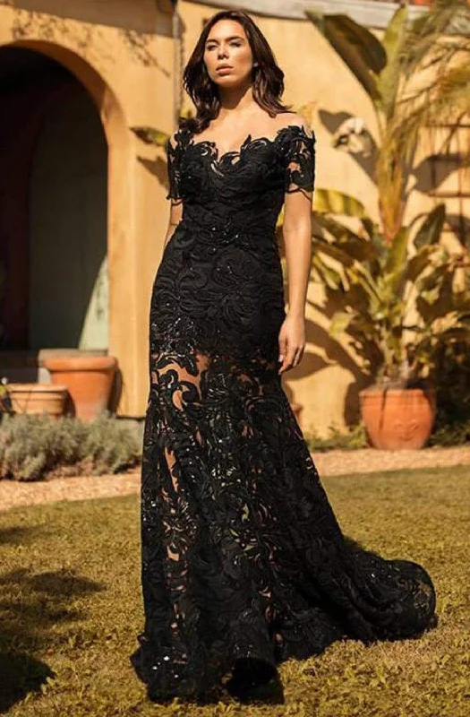 Nicole Bakti - 6769 Embroidered Off-Shoulder Trumpet Dress