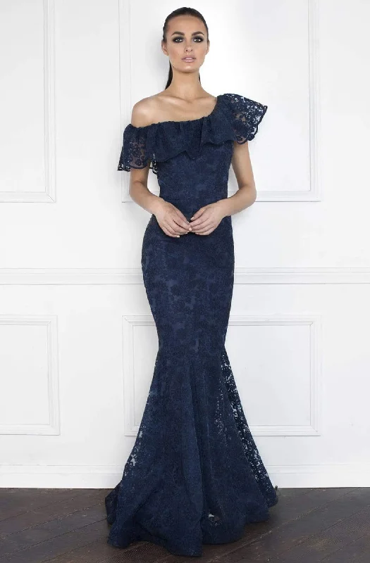 Nicole Bakti - 6853 Embroidered Asymmetric Mermaid Dress