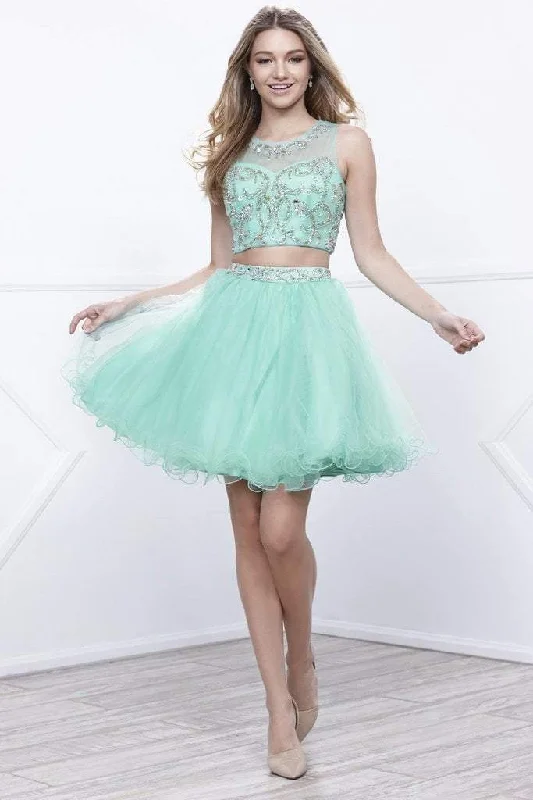 Nox Anabel 6052 Two-Piece Ruffle Ornate A-Line Dress in Mint Green