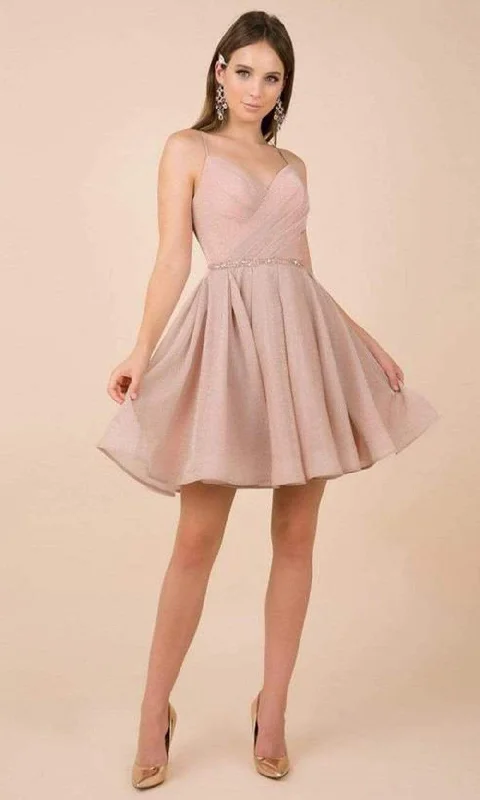 Nox Anabel - Embellished V-neck Pleated A-line Dress T681 - 1 pc Blush In Size L Available