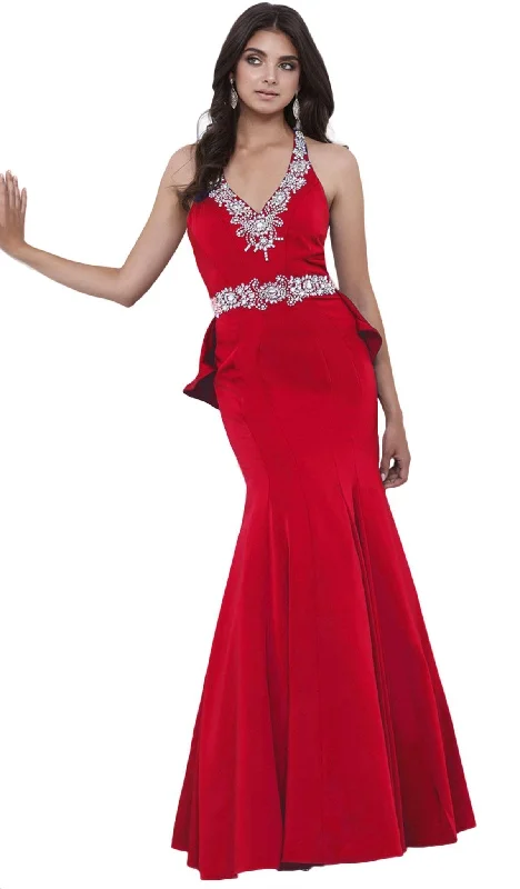 Nox Anabel - 8315 Embellished V-neck Satin Mermaid Dress