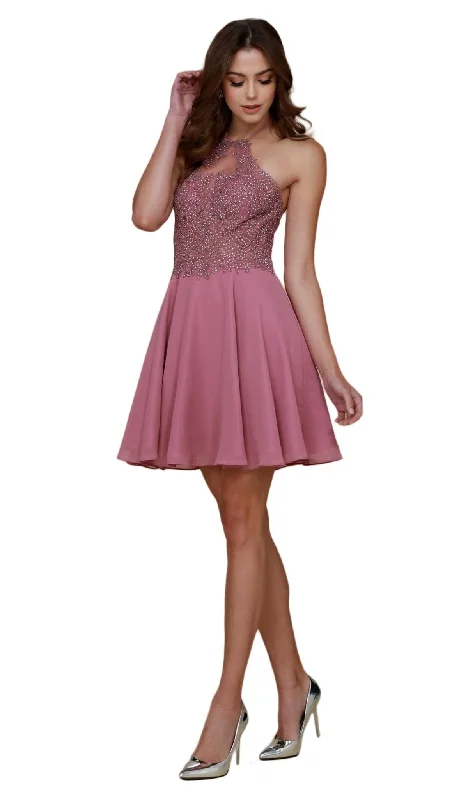 Nox Anabel - G657 Applique Halter Neck A-line Dress