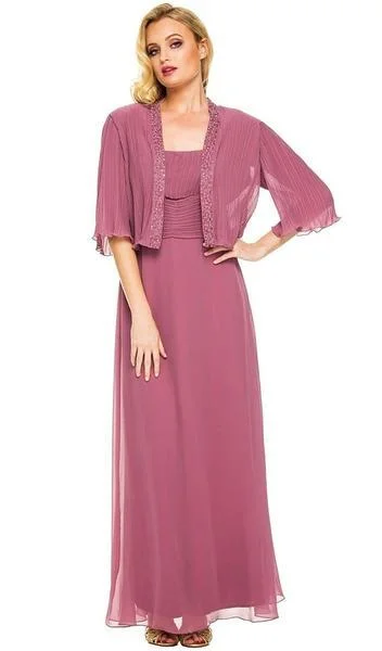 Nox Anabel - Ruched Square Neck Dress with Matching Jacket 5099 - 1 pc Rose Wood In Size 3XL Available