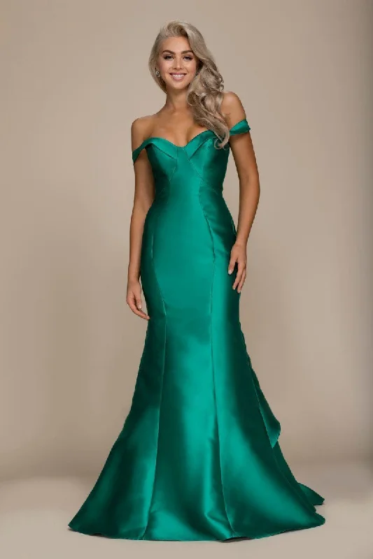 Nox Anabel - Sleek Off-Shoulder Layered Mikado Mermaid Dress C003