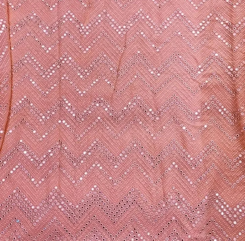 Pink Chevron Mirror Embroidered Dyeable Viscose Georgette Fabric