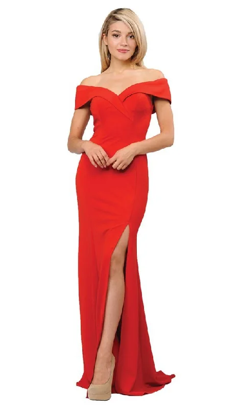 Poly USA Off Shoulder Mermaid Jersey Dress with Slit 8258