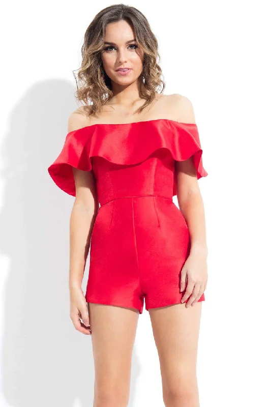 Rachel Allan LBD - Ruffled Off-Shoulder Mikado Romper L1088