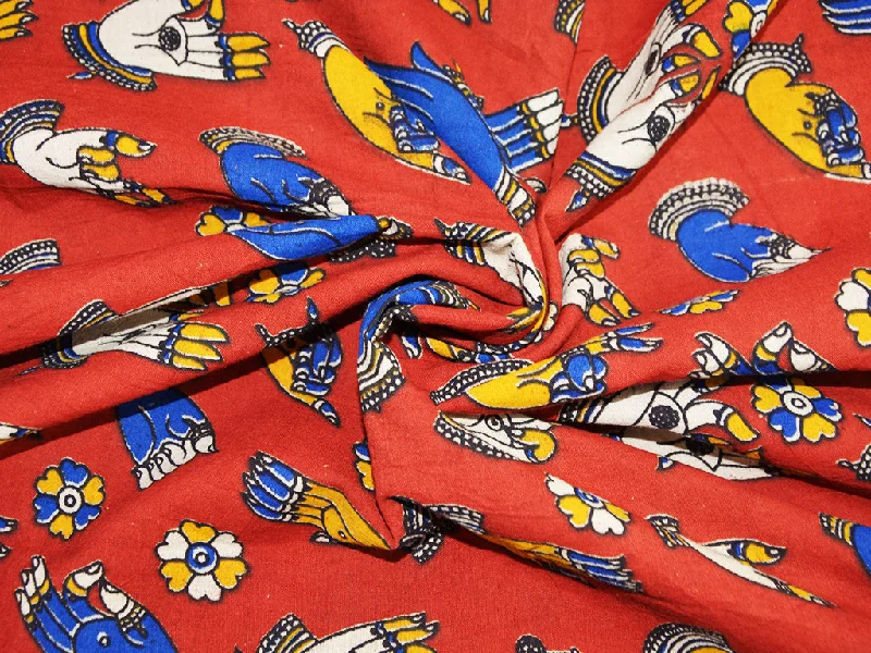 Red Traditional Pure Cotton Kalamkari Fabric