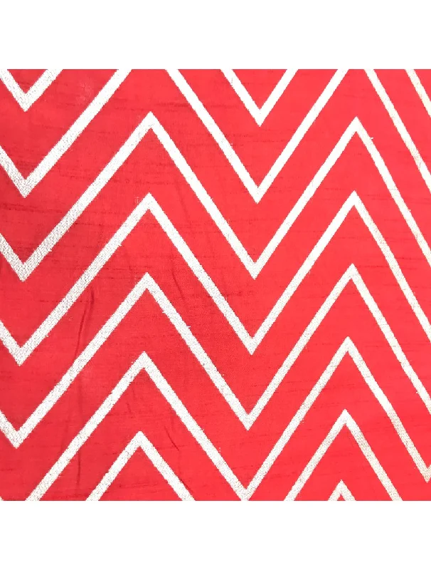 Red Zari Chevron Slub Dupion Banarasi Fabric