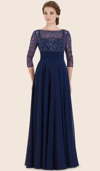 Rina Di Montella - Quarter Sleeve Illusion Beaded Empire Dress RD2614 - 1 pc Navy In Size 14 Available