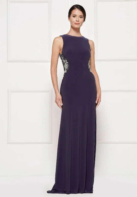 Rina Di Montella - RD2029 Bejeweled Bateau Jersey Sheath Dress