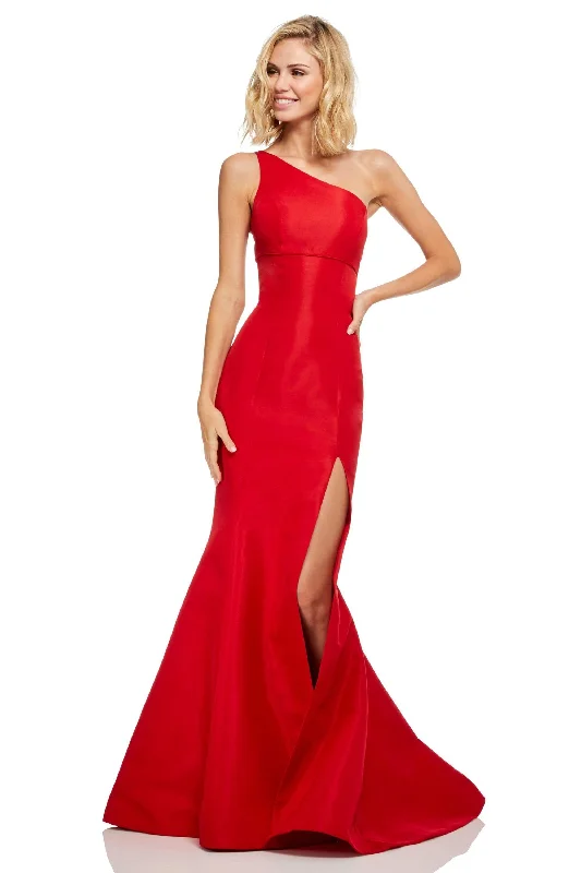 Sherri Hill - One Shoulder Fitted High Slit Mermaid Dress 52752 - 1 pc Red In Size 6 Available