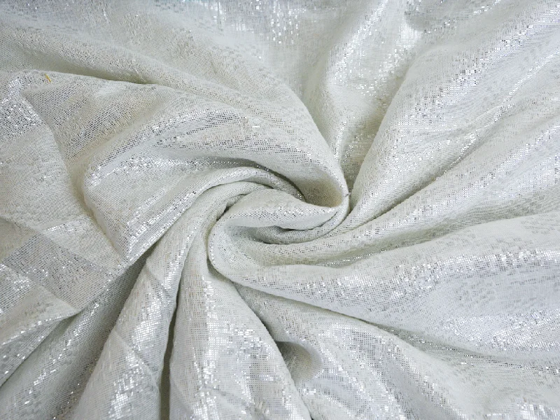 Shiny White Lurex Cotton Poly Fabric