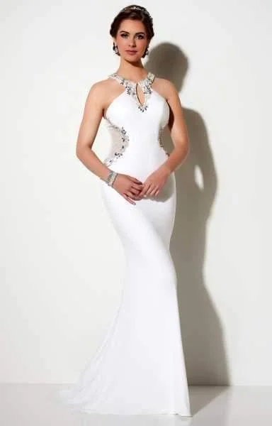 Studio 17 12624 Bejeweled Halter Neckline with Sheer Cutouts Trumpet Dress - 1 pc Ivory In Size 8 Available