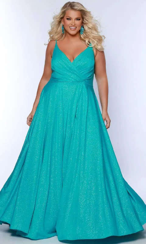 Sydney's Closet SC7375 - Glittered Deep V-Neck Prom Dress