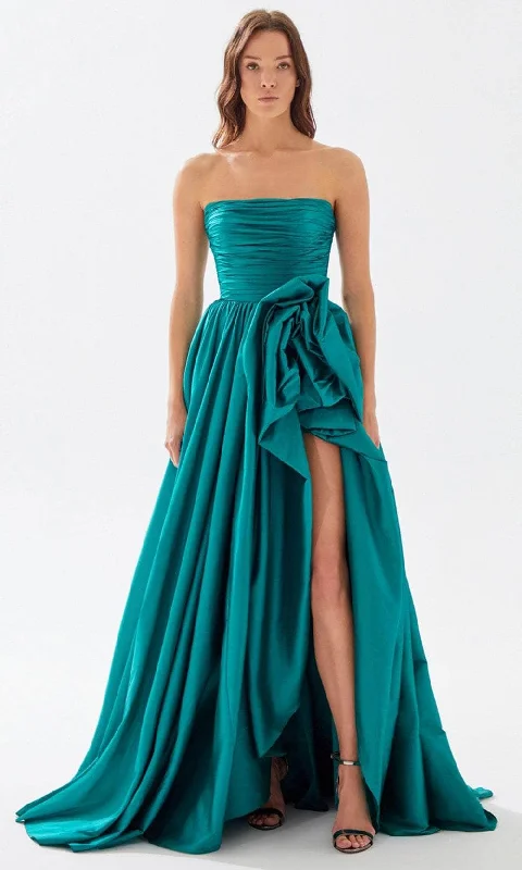 Tarik Ediz 52118 - Rosette Detailed A-Line Prom Dress