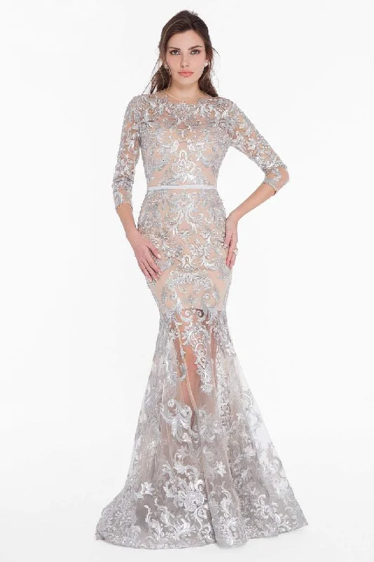 Terani Couture - 1822GL7509 Embroidered Sheer Jewel Trumpet Dress