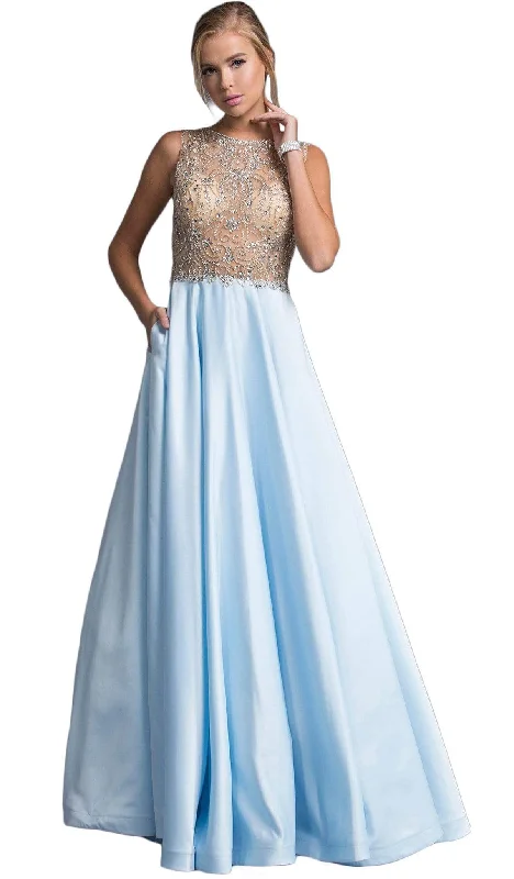 Trevi Collection - Bedazzled Illusion Jewel A-line Prom Dress