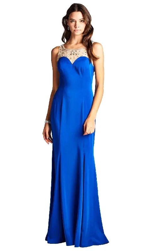 Trevi Collection - Bejeweled Illusion Bateau Sheath Prom Dress