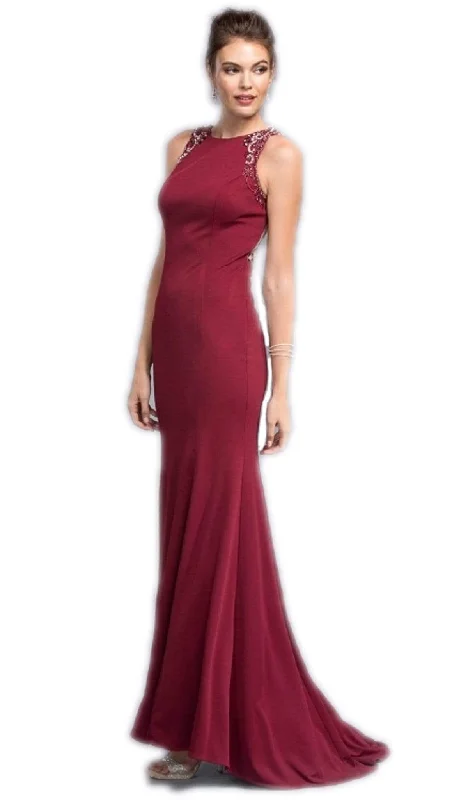 Trevi Collection - Bejeweled Sheath Prom Dress With Train