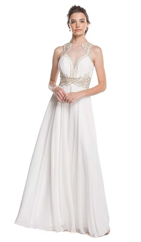 Trevi Collection - Embellished Illusion Jewel A-line Prom Dress