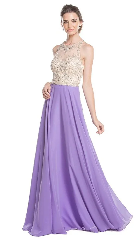 Trevi Collection - Embellished Sheet Halter A-line Prom Dress