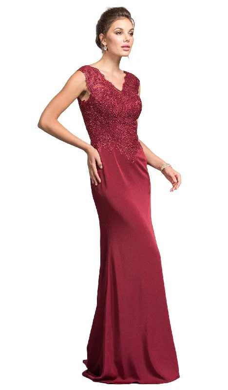 Trevi Collection - Embroided V-neck Sheath Prom Dress