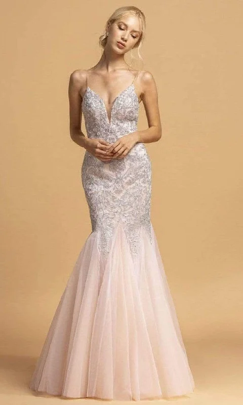 Trevi Collection - L2169 Thin Strap Embellished Mermaid Dress