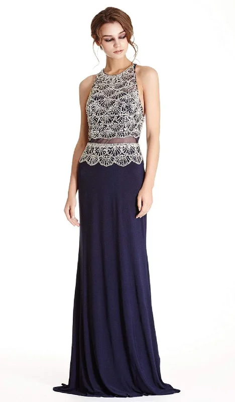 Trevi Collection - Mock Two Piece Jeweled Fitted Prom Dress