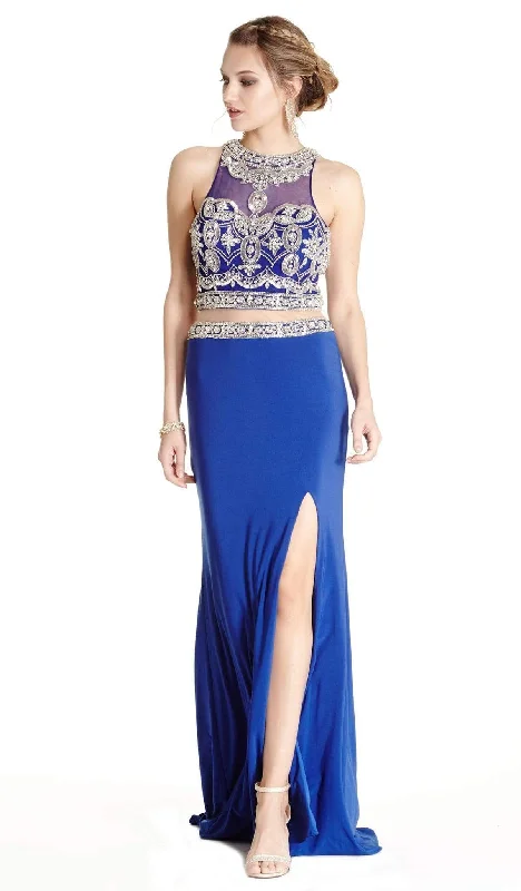 Trevi Collection - Two Piece Embellished Halter Sheath Prom Dress