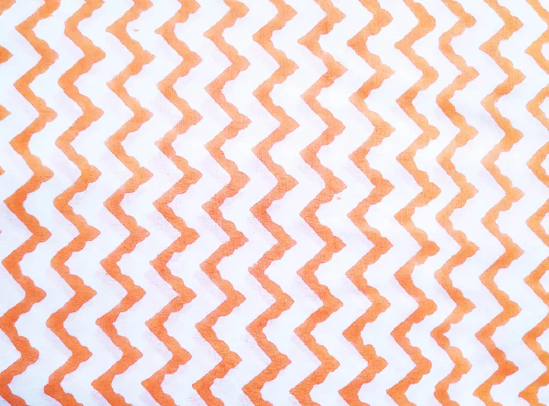 White & Orange Chevron Cotton Fabric