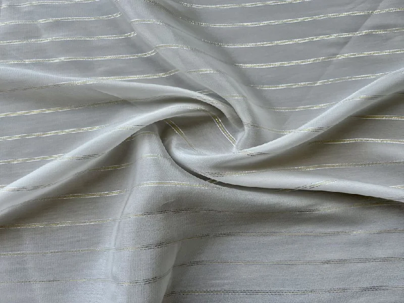 White Stripe Dyeable Lurex Organza Fabric