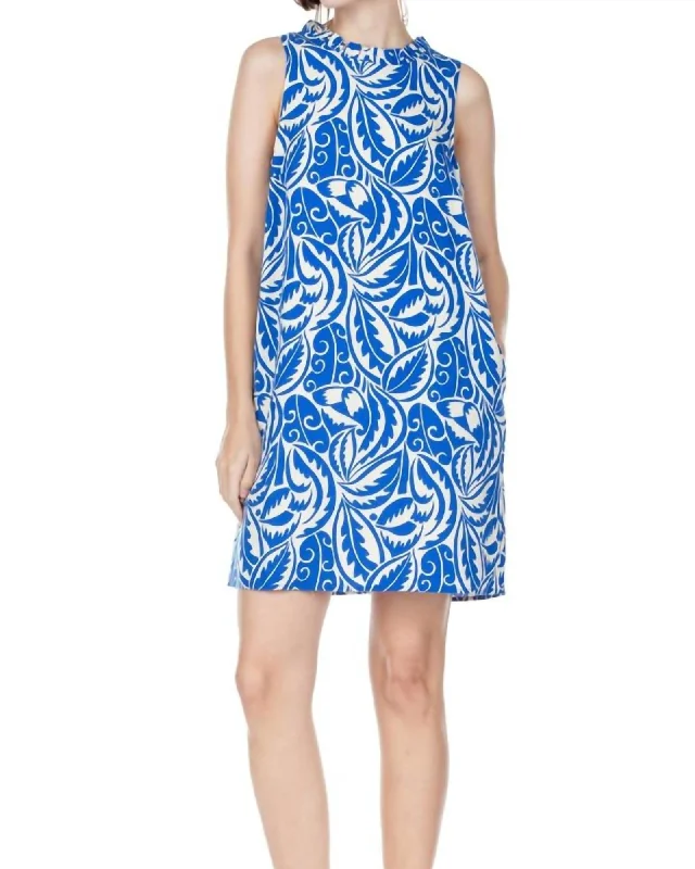 Ruffles Square Back Dress In Royal Print | Royal Print