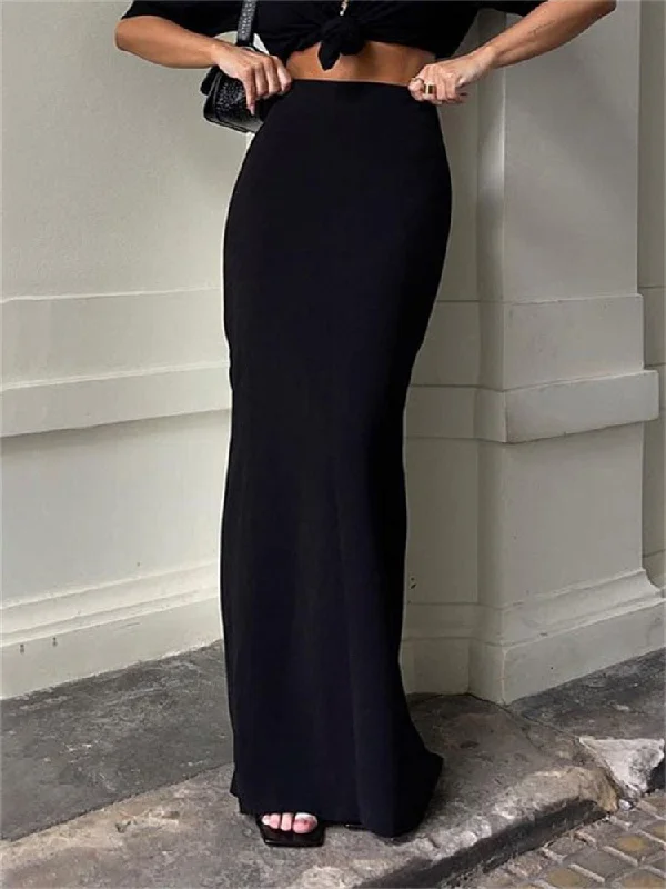 Fashion For Women Black Long Skirts High Waist Slim Seamless Elegant Ladies Gown Casual Summer Female Maxi Skirts