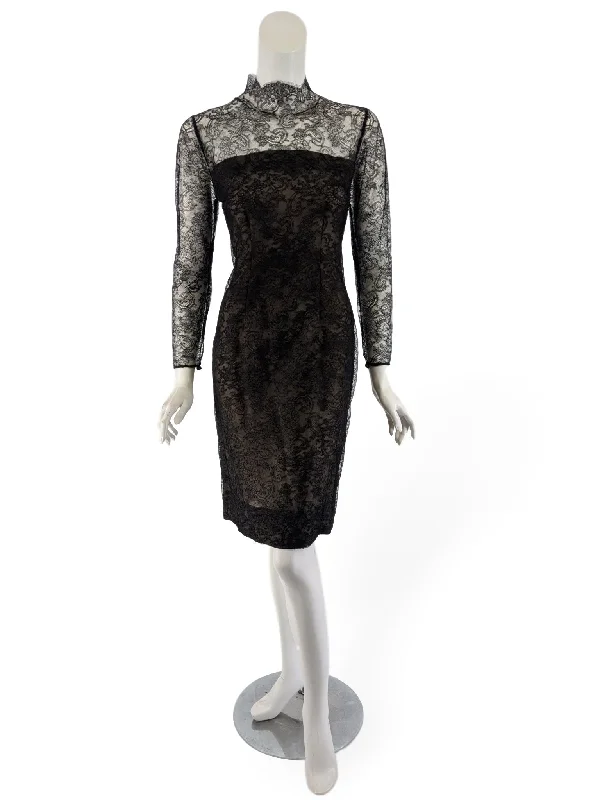 50s/60s Black Lace Dress - sm, med