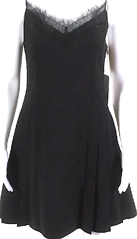 ADEAM JAPAN.  NEW W/TAGS. Black Wool Lace Trim V Neck A Line Punk Camisole Dress