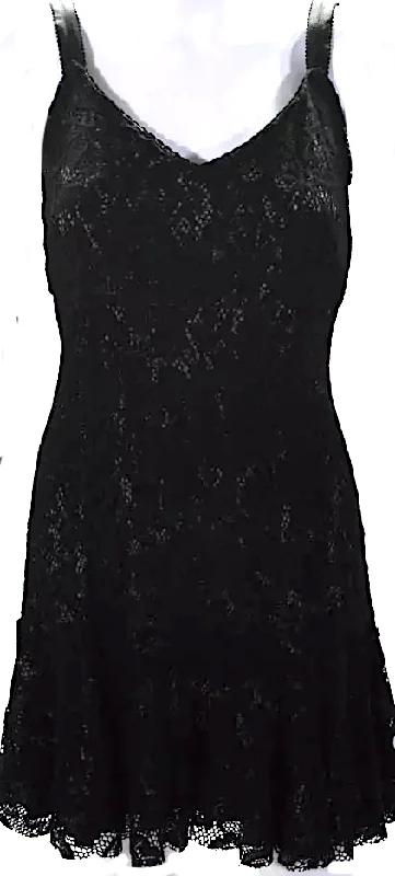 Dolce and Gabbana Italy. NEW W/TAGS. Black Viscose Back Zip V Neck Lace Overlay Dress