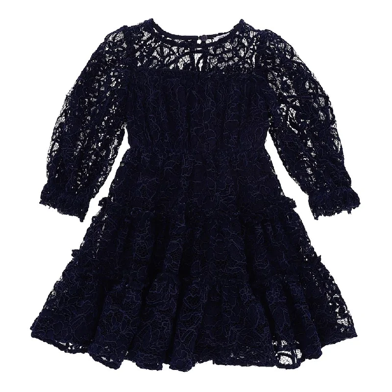 Navy Flared Lace Dress