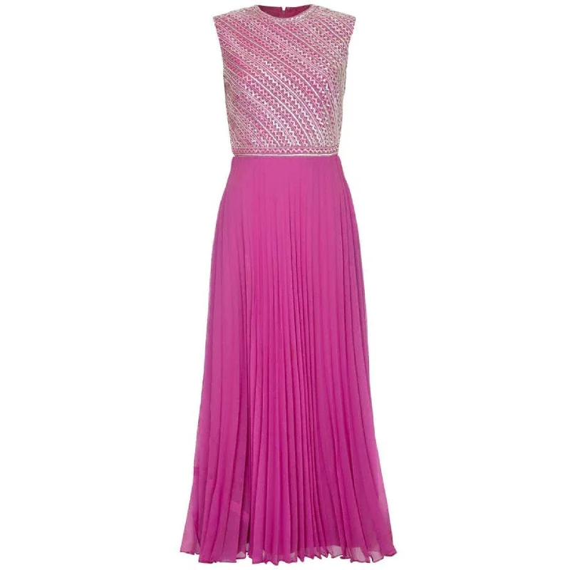 Hannalore of London 1960s Pink Silk Chiffon Sequined Pleated Dress