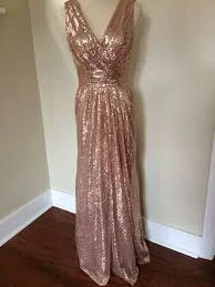 Other Adas Bridal Rose Gold Sequin  V-Neck Evening Gown