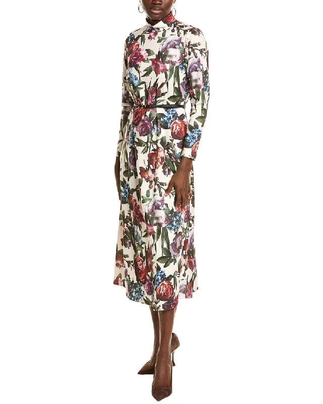 Anne Klein Mock Neck Printed Midi Dress