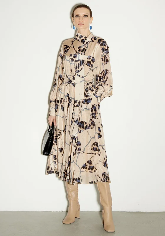 Birelin Animal Print A-line Midi Dress, Beige Multi