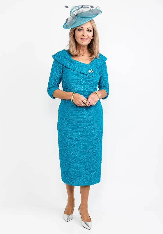 Cassandra Madi Ruched Pencil Midi Dress, Deep Turquoise