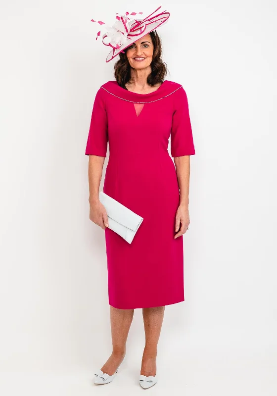 Cassandra Diamante Trim Cowl Midi Dress, Magenta