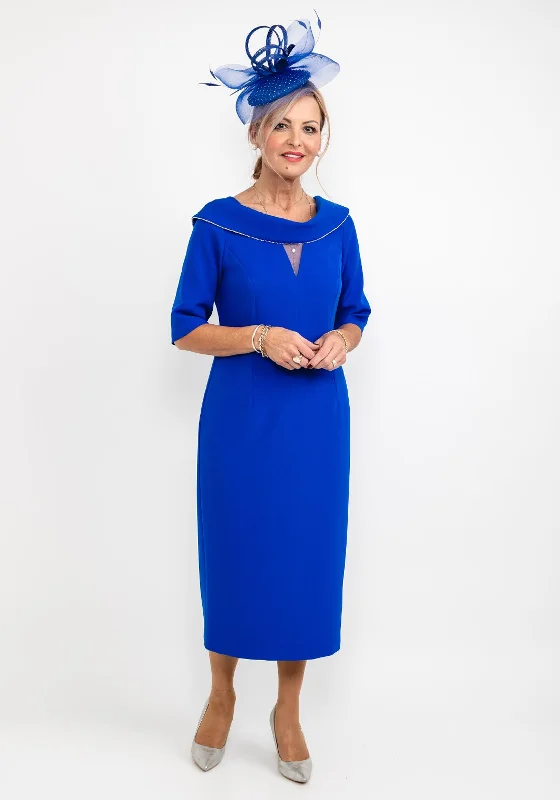 Cassandra Diamante Trim Cowl Midi Dress, Royal Blue