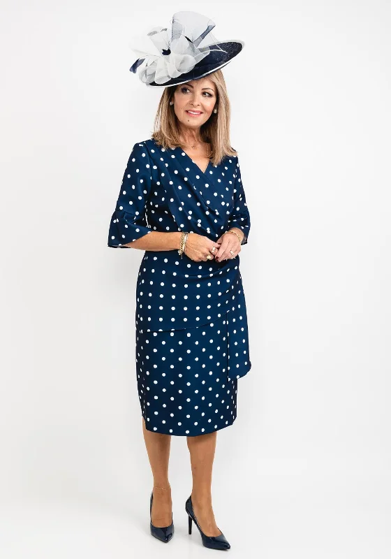 Coco Doll Robi Polka Dot Draped Midi Dress, Navy