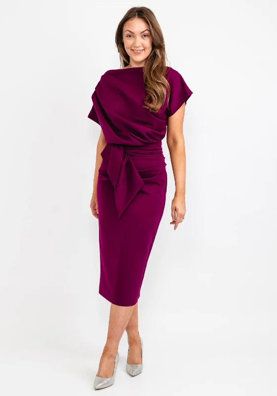 Kevan Jon Poppy Tie Midi Dress, Mulberry