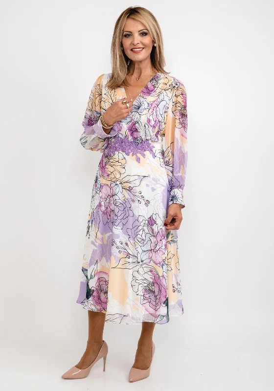 Lizabella Floral Chiffon Midi Dress, Lilac Multi