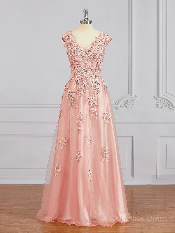 A-Line/Princess V-neck Floor-Length Tulle Mother of the Bride Dresses With Appliques Lace outfit