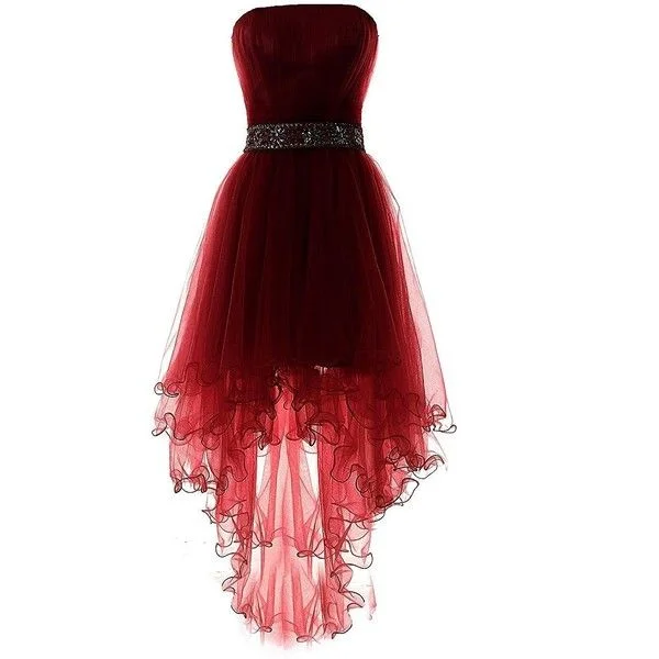 Dark Wine Red Tulle Sleeveless Asymmetry High Low Beaded Corset Prom Dresses outfit